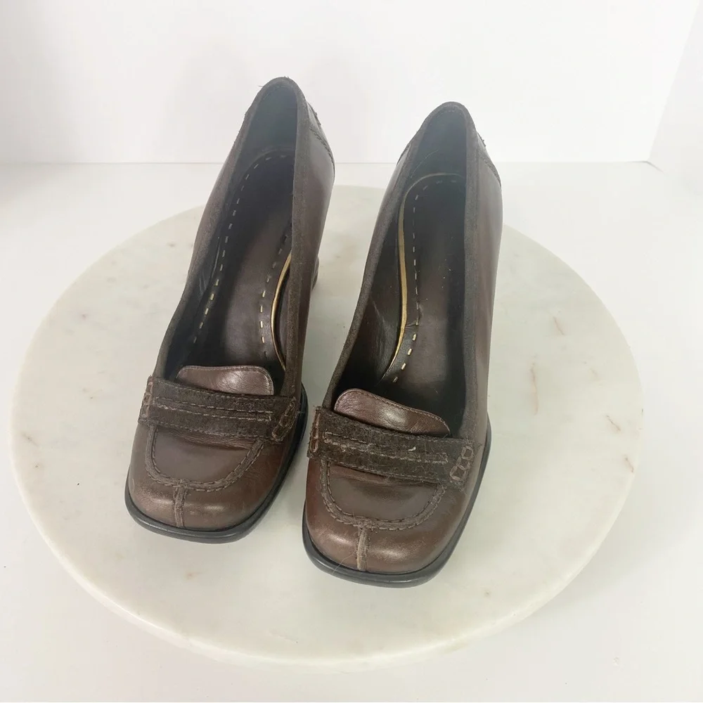 Gianni Bini Grandmacore Retro Brown Pump Shoe Wedge Womens 6.5 Square Toe